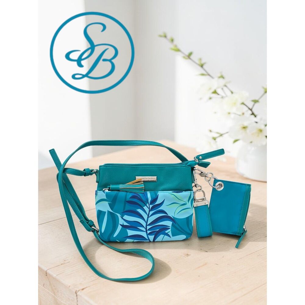 Samantha Brown To-Go Printed Tassel Zip Small Crossbody Bag in Palm Leaf NWOT